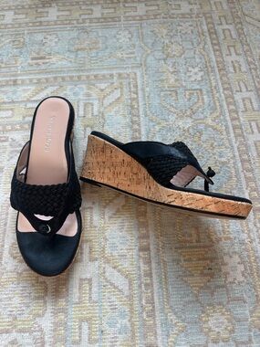 Worn once - Taryn Rose  Black Braided Cork Wedge Sandals size 8